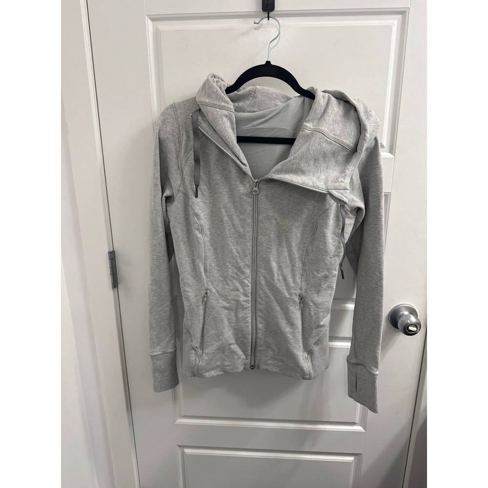 Lululemon Hoodie Full Zip Open Back Heathered Grey Jacket Womens Size 4